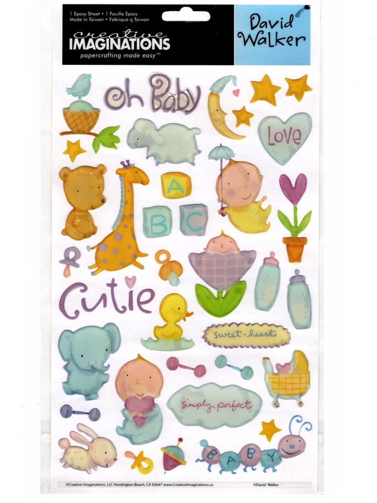 David Walker OH BABY! 3-D Epoxy Sticker Sheet (40+) Pcs scrapbooking