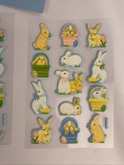 Vintage Pastel Easter Spring Stickers Bunny Bunnies Basket 2 SHEETS PUFFY- NEW
