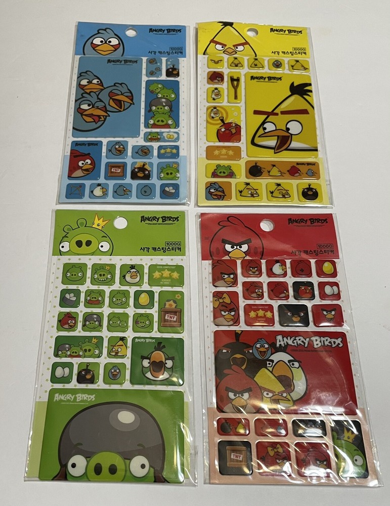 Angry Birds Stickers New Sealed ,4 Pieces (red,green,blue,yellow)