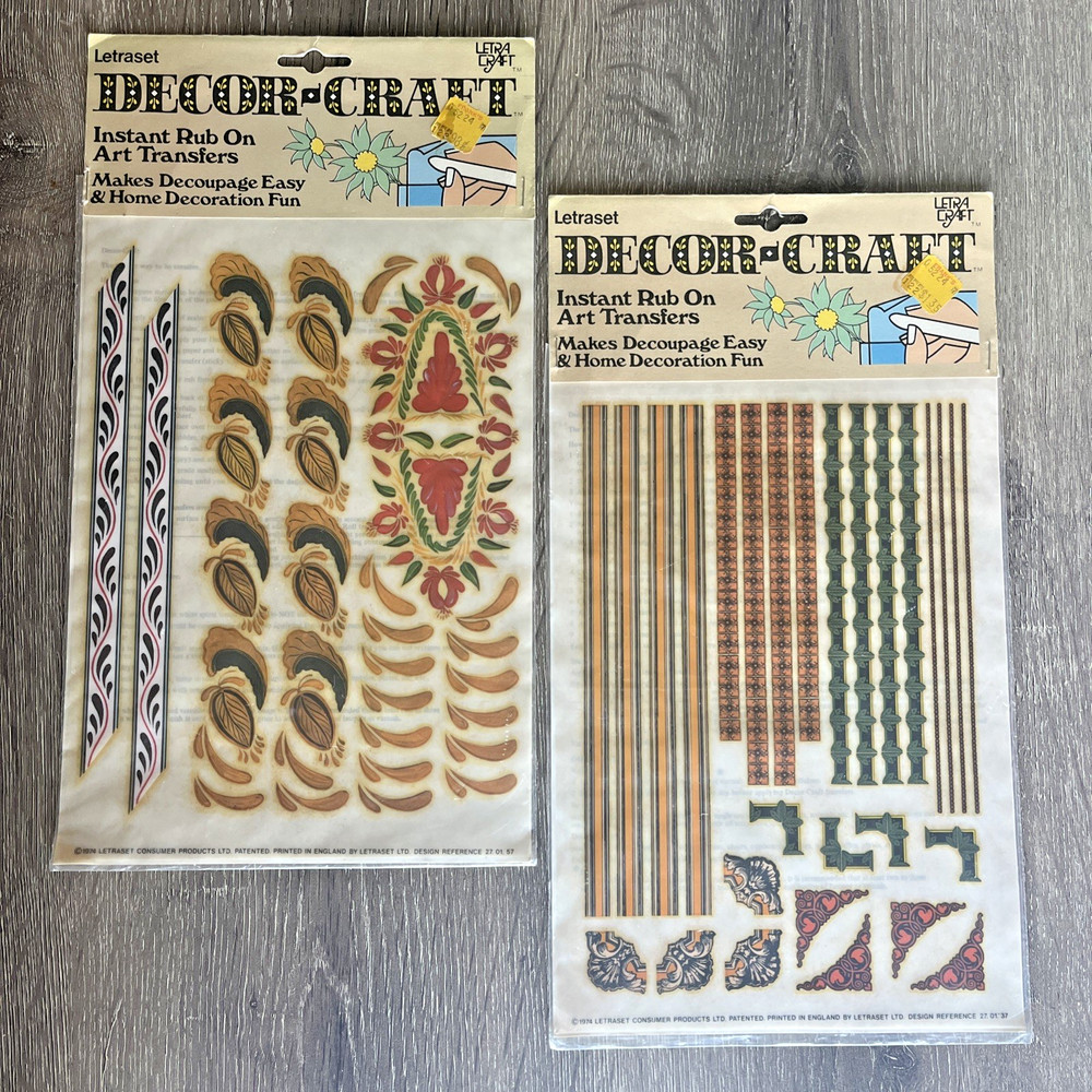 Letraset 1974 Rub‑On Transfers • NOS Decorative Borders • 2 Vintage Sheets