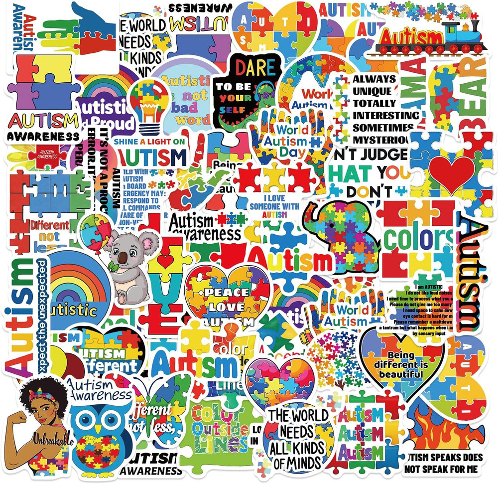 Autism Awareness Stickers, 100 PCS Puzzle Pieces Autism Stickers for Teen Adult