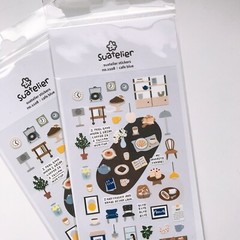 Suatelier Cafe Blue Sticker Sheet | Korean Stationery Craft Deco Scrapbooking