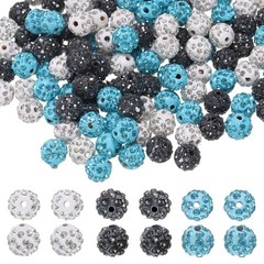 150 Pcs 10mm Rhinestone Clay Beads for Jewelry Making, White/Lake Blue/Black