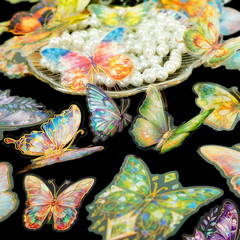 Holographic Gold Foil Butterfly Stickers – 30Pcs Transparent Aesthetic Colorful