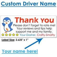 for DoorDash Thank You Stickers Driver CUSTOM NAME Increase Ratings and Tips