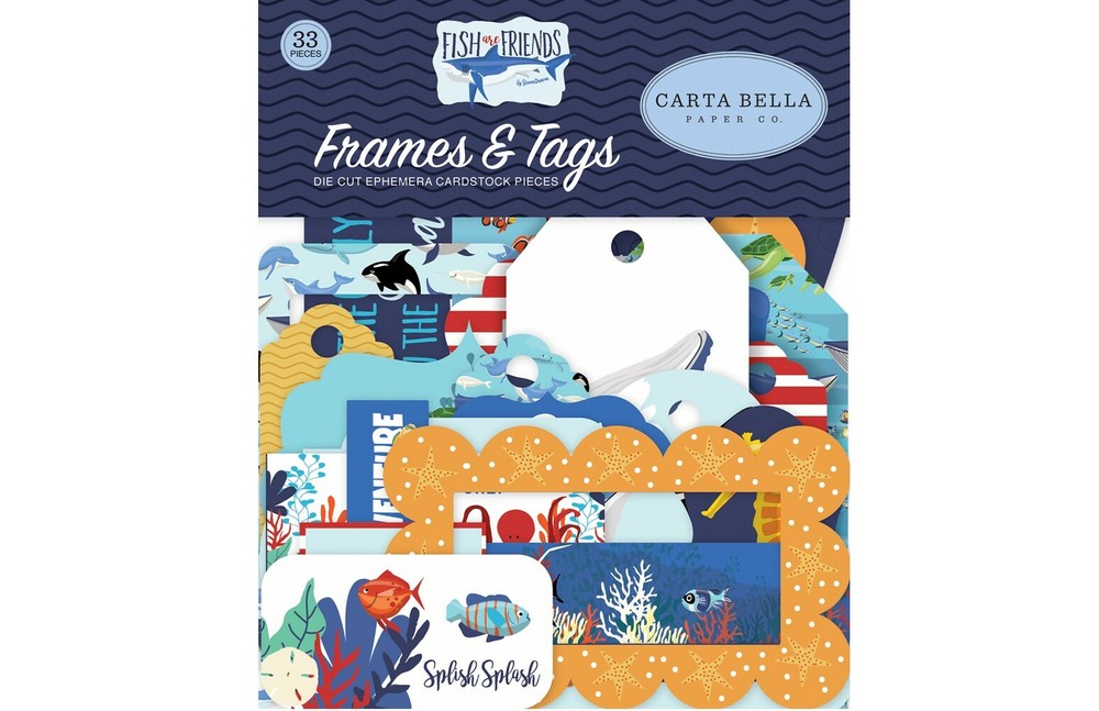 Carta Bella Paper FISH ARE FRIENDS Frames & Tags Ephemera Pieces Die Cuts