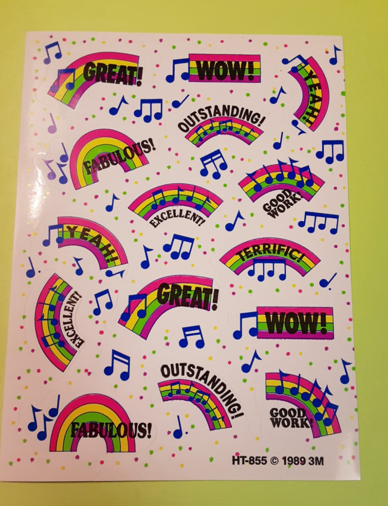 vintage 80s 3M rainbow reward sticker sheet
