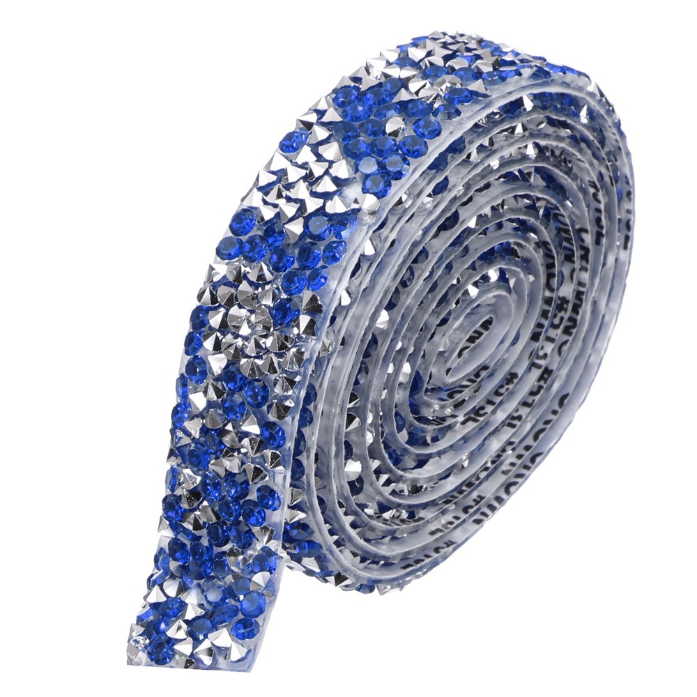 3/5 Inch x 1 Yard Crystal Rhinestone Sticker Ribbon Silver Sapphire Blue