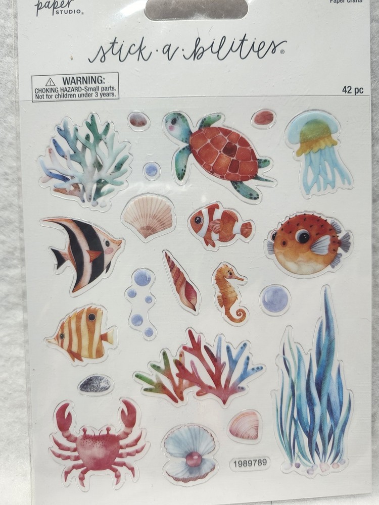 Scrapbooking Stickers – Ocean Fish Coral Jelly Fish-42 Mini Pieces NEW