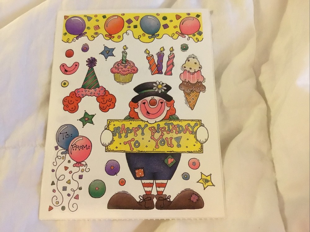 Vintage Provo Archival Sticker Sheet Happy Birthday Clown Scrapbooking