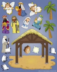 ChristmasNativity Scene 8×10 Self-Adhesive 6 inch Stable Stickers 2pgs