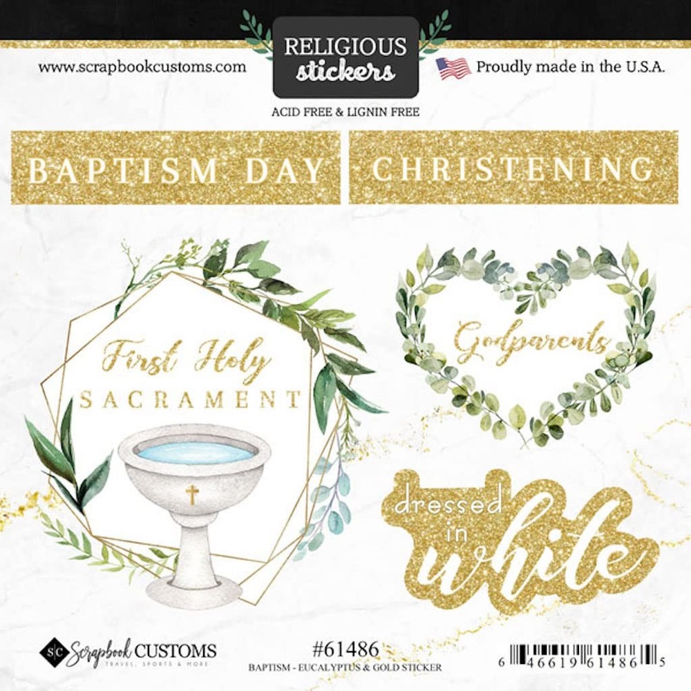Scrapbook Customs 61486 Baptism Eucalyptus and Gold 6 x 6 inches,