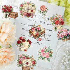 100pcs Vintage Floral Stickers Transparent Waterproof Flower Decals Scrapbook