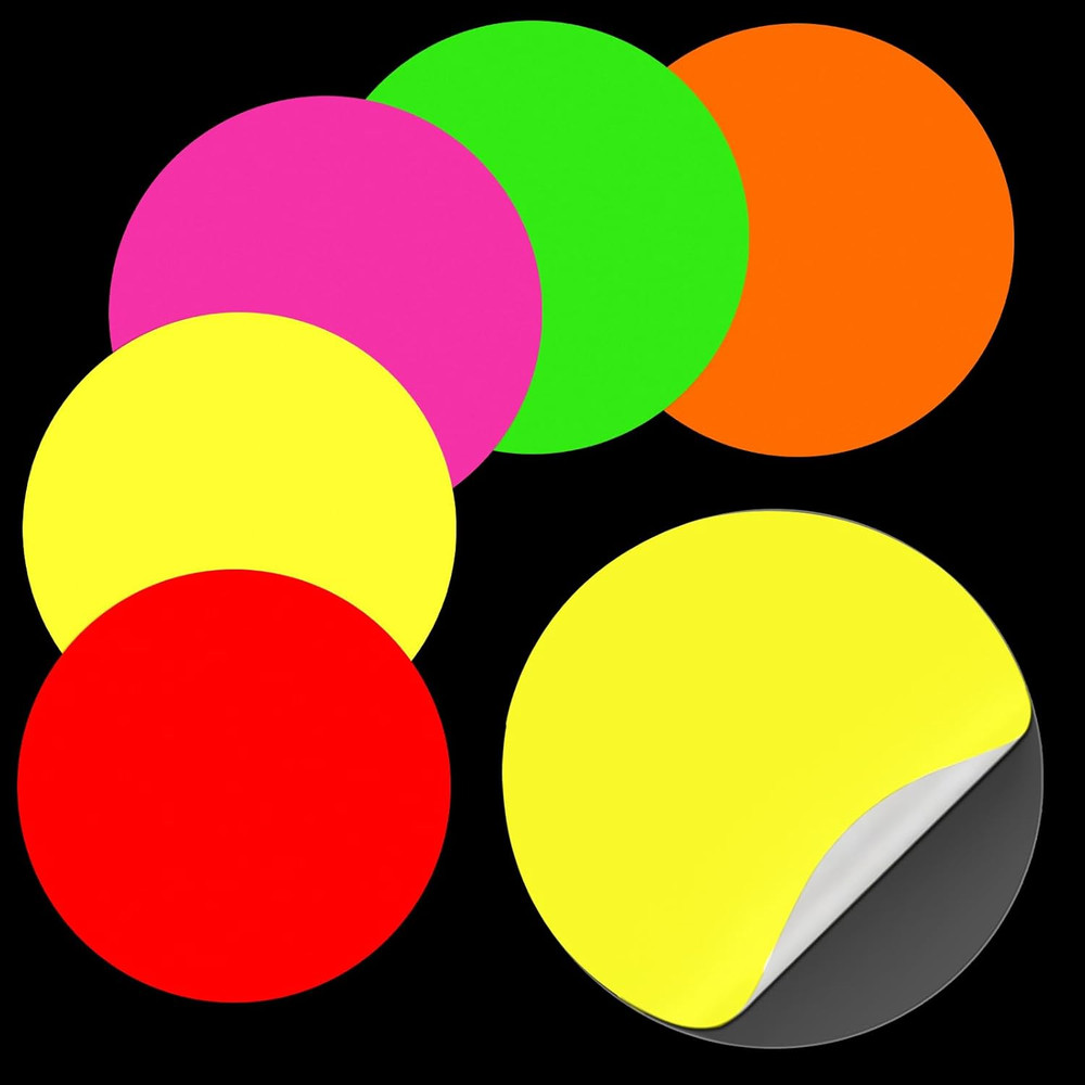 30Pcs 8 Inch Neon Colored round Stickers Glow in the Dark Self-Adhesive VBS Deca