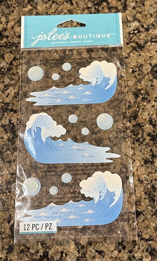 Jolee’s Boutique Dimensional Stickers WAVES VELLUM 12 Pieces Ocean Surfing