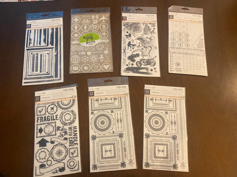 Basic Grey Rub On Transfers Lot Of 7 Pkgs New Scrapbooking Crafting