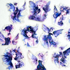 Holographic Purple Fairy Stickers Junk Journal Collage Scrapbooking