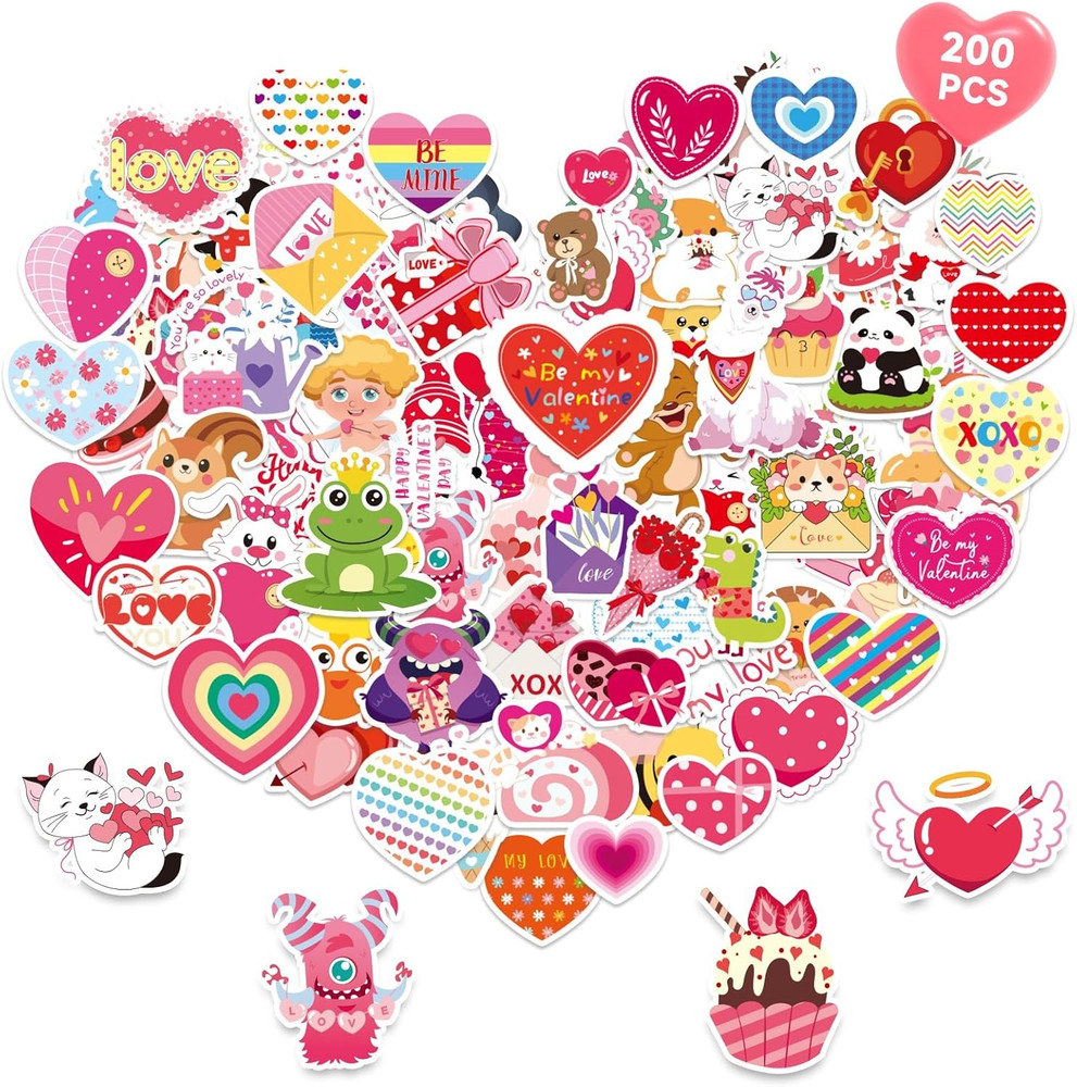 200 Pcs Valentines Stickers, Love Heart Stickers Valentine’S Day Sticker Bulk Vi