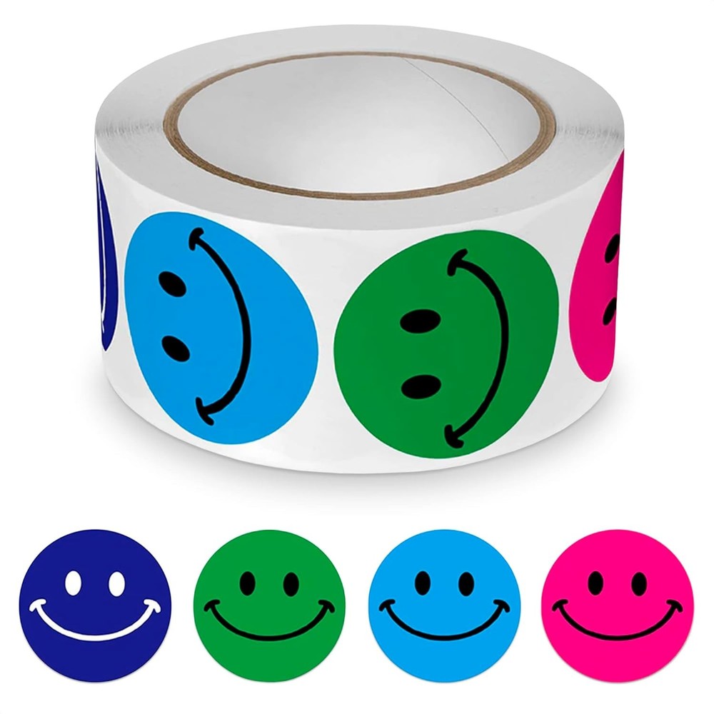 Smiley Face Sticker Roll 500 Pcs 1×1 Inch Fun Multicolor Happy Face Stickers