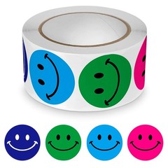 Smiley Face Sticker Roll 500 Pcs 1×1 Inch Fun Multicolor Happy Face Stickers