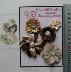 CHAMPAGNE LATTE BROWN 5 Flower Mix Organza Satin Handmade 25-60mm NJC HMI-1