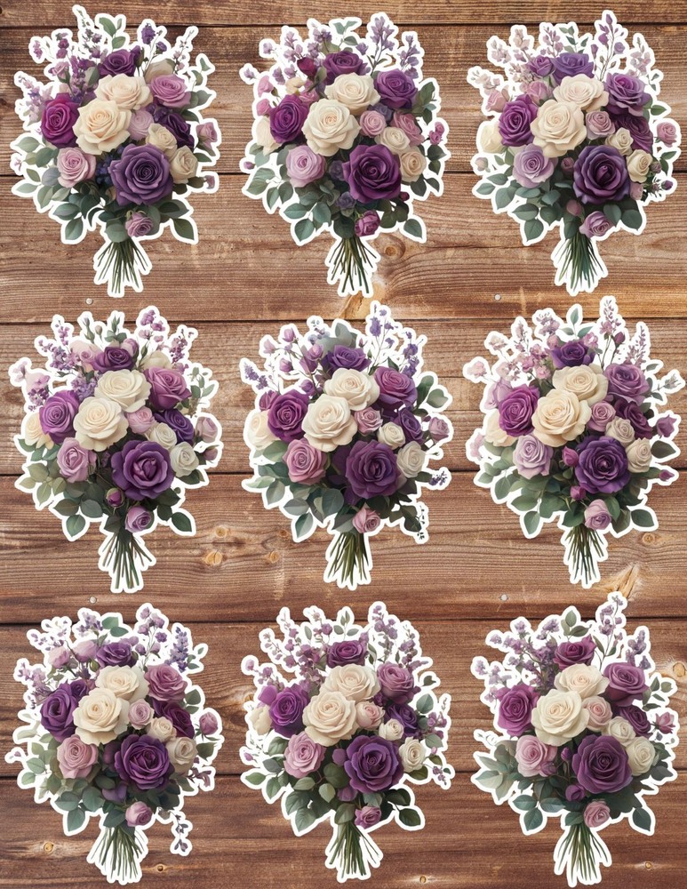 Purple Flower Bouquet Die Cut Vinyl Stickers Set Scrapbooking Laptop Waterbottle