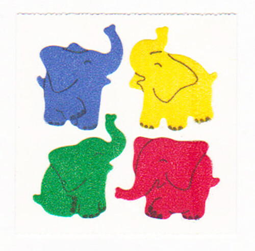 Vintage 80’s Great Seven 7 FUZZY Colorful Elephants Sticker Mod