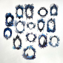 Blue Floral Skull Goth Frame Flake Stickers Junk Journals Collage Scrapbook