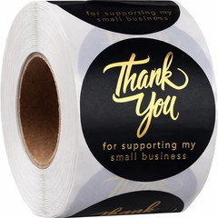 Thank You Stickers, 2 Inch, 500 Pcs, Black & Gold | Small Business, Round