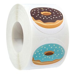 Adorable Donut Stickers – 500 Labels Roll, 1.5″ Food Party Envelope Seals, 8 Des