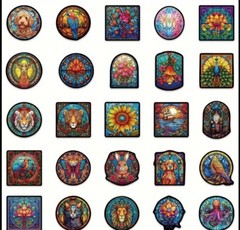 10pcs Cartoon Style Stain Glass Window Stickers-Journal, DIY Cards & Craft