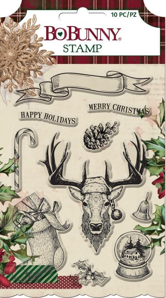 New BO BUNNY Rubber Stamp clear cling set CHRISTMAS TREASURES free USA ship