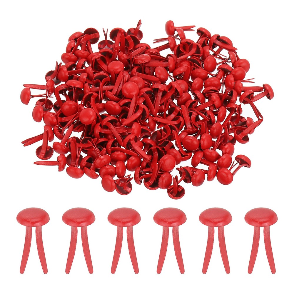 500 PCS Paper Brass Fasteners Split Pins Pastel Mini, Red, 4.5 x 8 mm