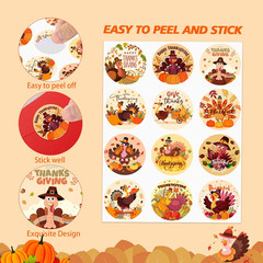 360 PCS round Thanksgiving Turkey Stickers for Kids Gift Bag Seals