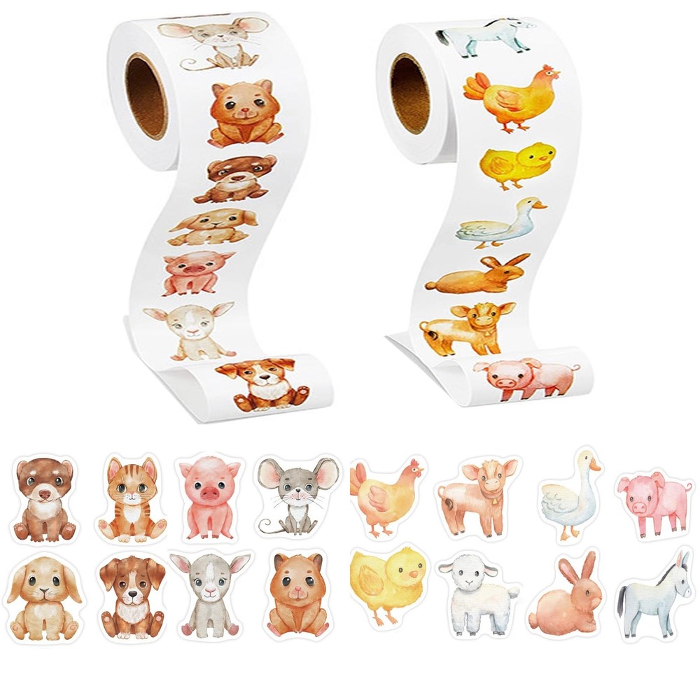 2Rolls Farm Animal Stickers for , 1000PCS Round Stickers for Toddlers Ages 2-…