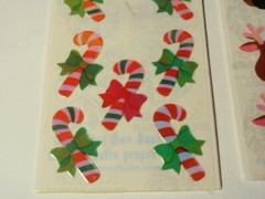 Lot 2 Sandylion MOP Mother of Pearl Christmas Stickers: Candy Cane & Reindeer