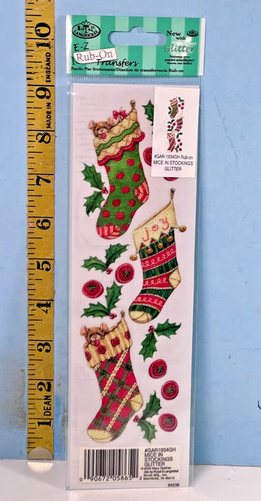 E-Z Rub-Ons Transfer – Christmas Mice in Stockings Royal & Langnickel