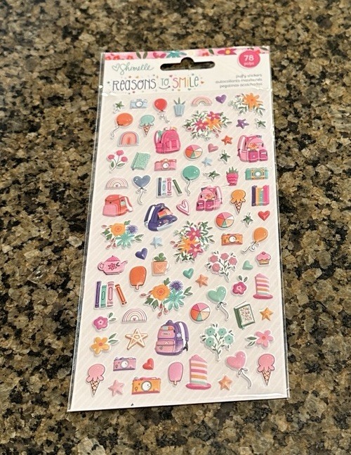 Shimelle REASONS TO SMILE Puffy Stickers 78 Pieces School Backpack Books Treats