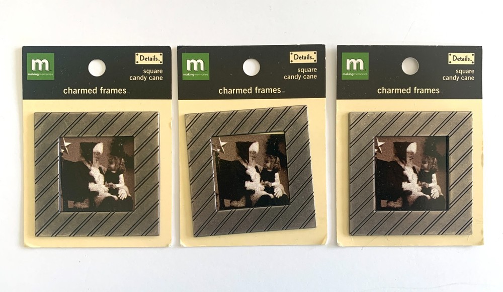 Lot of 3 Making Memories CANDY CANE SQUARE CHARMED FRAMES 2-1/4″ X 2-1/4″