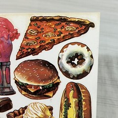 HTF Vintage Sticker Sheet Dennison Junk Food 1979 Pizza Burger Realistic Fries