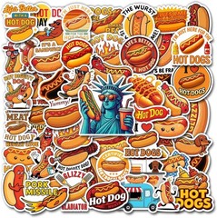 Creative 50 Pcs Hot Dog Stickers – Waterproof Cartoon Decals for Everyone