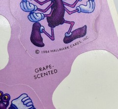 Vintage 1984 USED Hallmark Purple Grape Scented Scratch N Sniff Stickers 1 Sheet