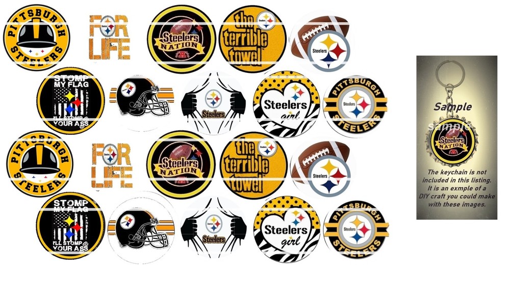 Bottle Cap Images (25mm) 1″ ~ Precut ~ Football ~ Steelers