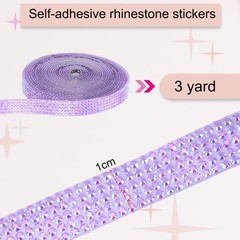 Self Adhesive Rhinestone Strips 3 Yards 0.4 Inch for Craft,Light Purple AB