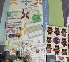 Scrapbook Embellishments SPRING EASTER Stickers Ribbon Eyelets Scraps USED