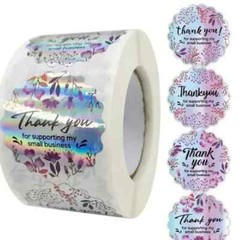 500 Holographic Shiny 1.5″ Thank You for Supporting My Small Business Stickers