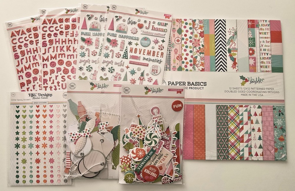 Hip Kit Club Tis the Season Christmas Scrapbook Lot 12×12 paper Chipboard alphas