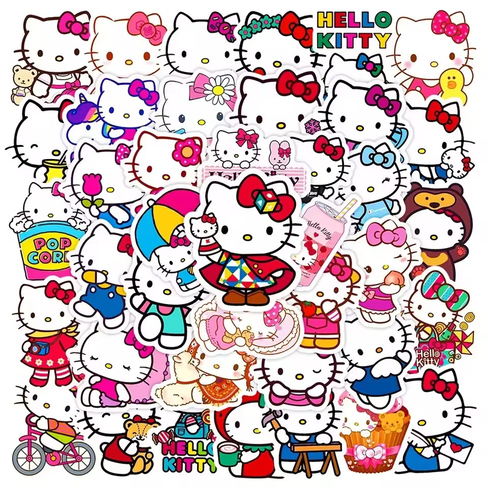50pc HELLO KITTY – POPCORN Stickers, Great for-Phone, Water Bottle, Laptop, Car
