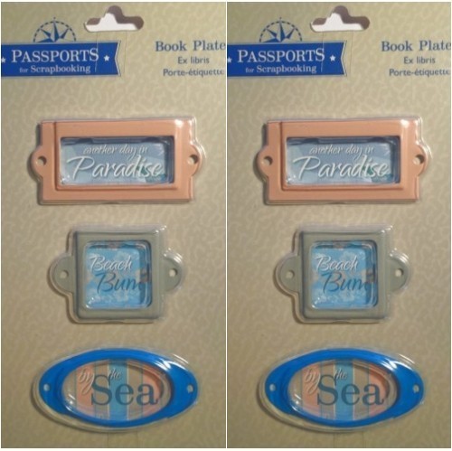 2 SETS of 3 BOOK PLATES Beach Ocean Vacation PASSPORTS for SCRAPBOOKING Sonnets