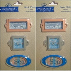 2 SETS of 3 BOOK PLATES Beach Ocean Vacation PASSPORTS for SCRAPBOOKING Sonnets